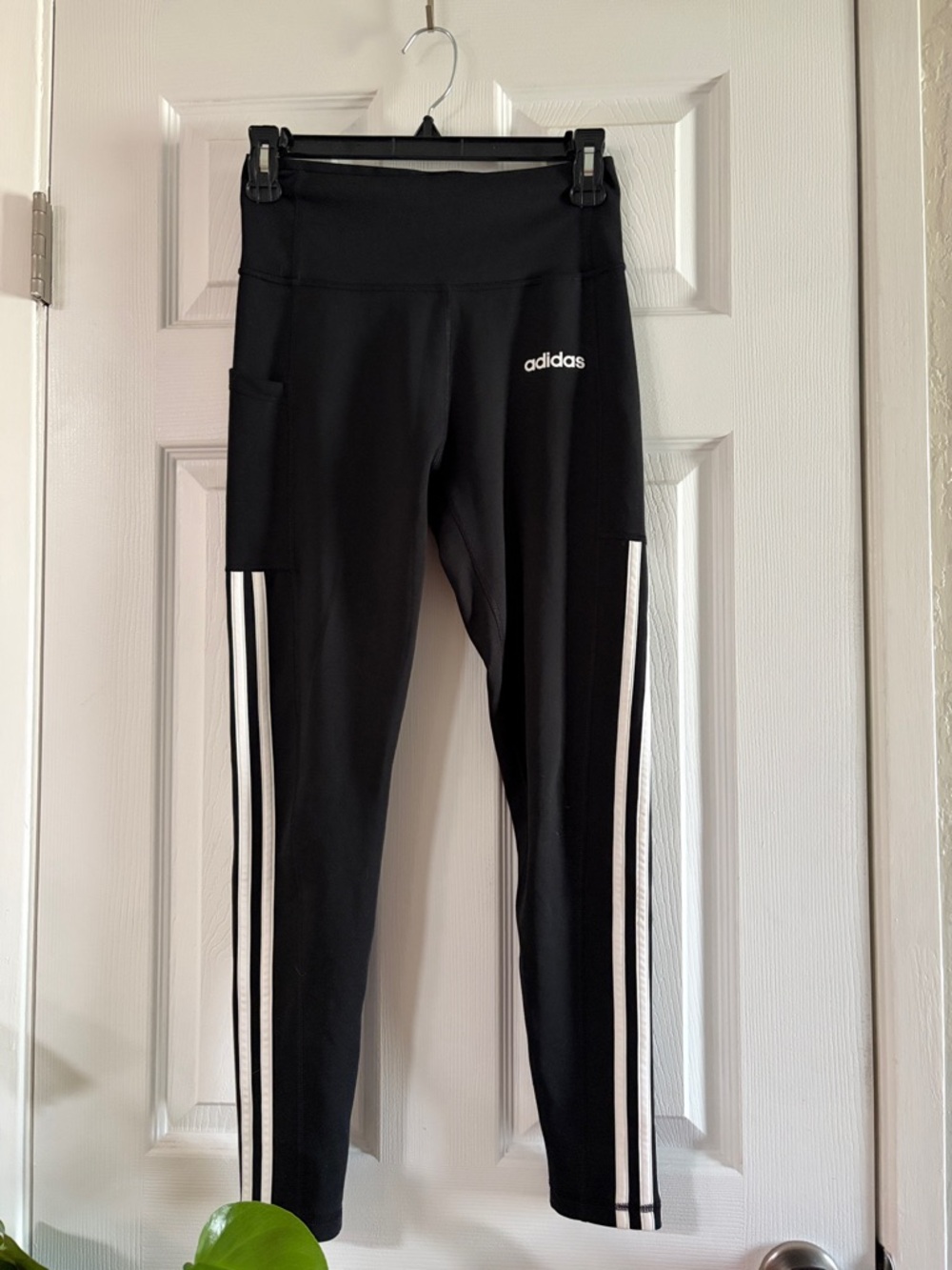 adidas Black Leggings with White Side Stripes